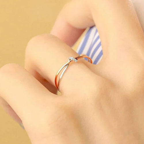 Load image 1 in gallery view. Two Tone Rose Gold Plated Twist Sparkling Round Zircon Rings for Bridal Engagement for Women