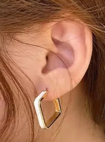 Gold Plated Geometric Clip-On Earrings: Trendy Square Drop