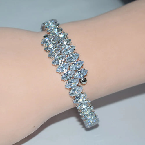 Load image 1 in gallery view. Customized Four-Piece Fine Jewelry Set Full Diamond Zircon Open Collar Style Gold Oval Zircon Earrings Bracelet Necklace
