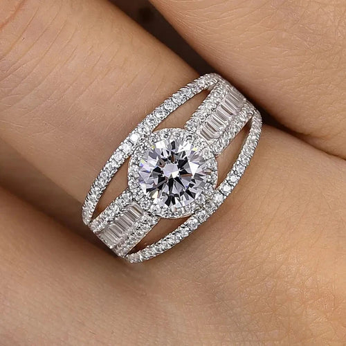 Load image 1 in gallery view. Rhodium Plated Round Imitated Diamond Wedding Rings for Women