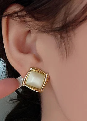 Load image 1 in gallery view. Gold Plated Square Stud Earrings, Trendy Geometric Jewelry