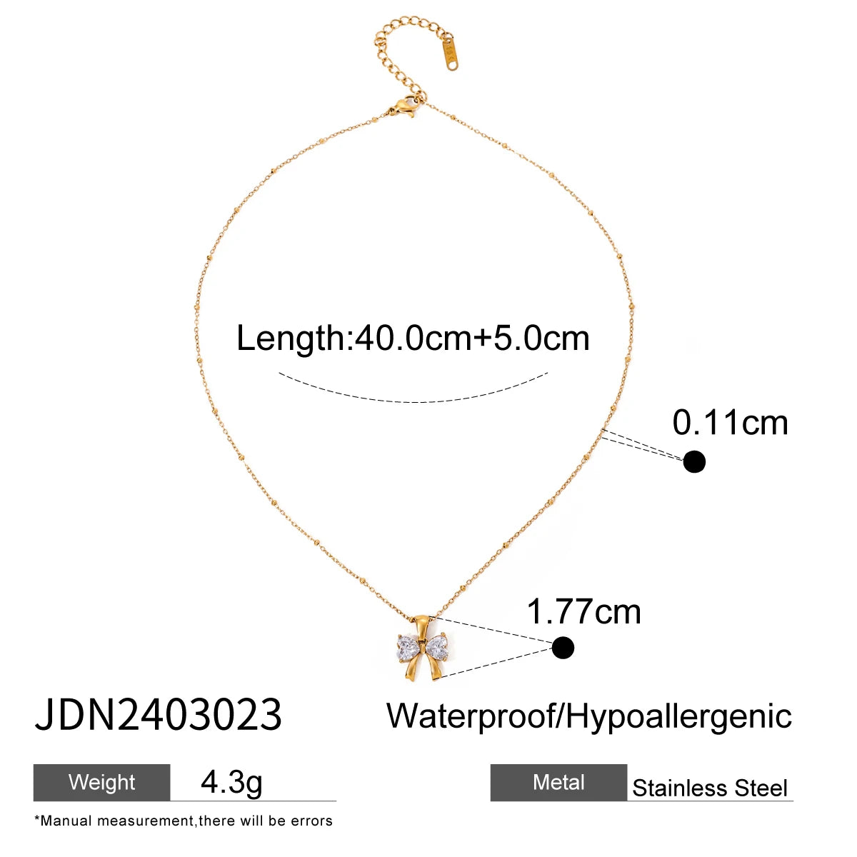 18k Gold Plated Bow White Zircon Pendant Chain
