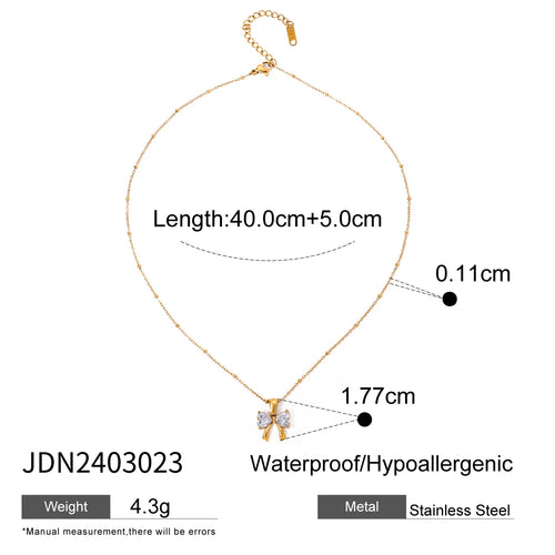 Load image 1 in gallery view. 18k Gold Plated Bow White Zircon Pendant Chain