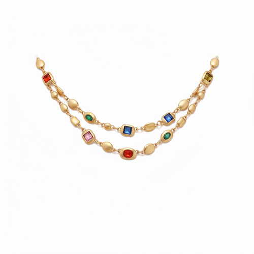 Load image 1 in gallery view. Red Blue Double-Layer Diamond-Encrusted Necklace Aged Neckband with Exquisite Beads Chain for Girlish Look