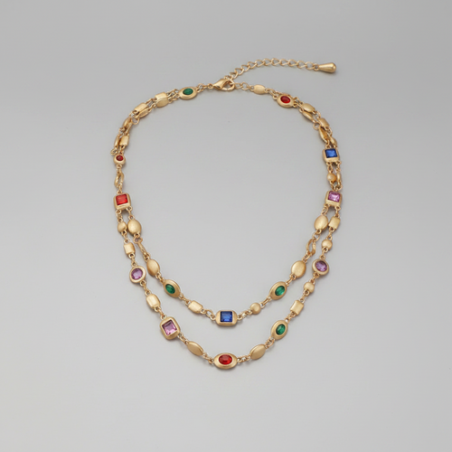 Load image 1 in gallery view. Red Blue Double-Layer Diamond-Encrusted Necklace Aged Neckband with Exquisite Beads Chain for Girlish Look