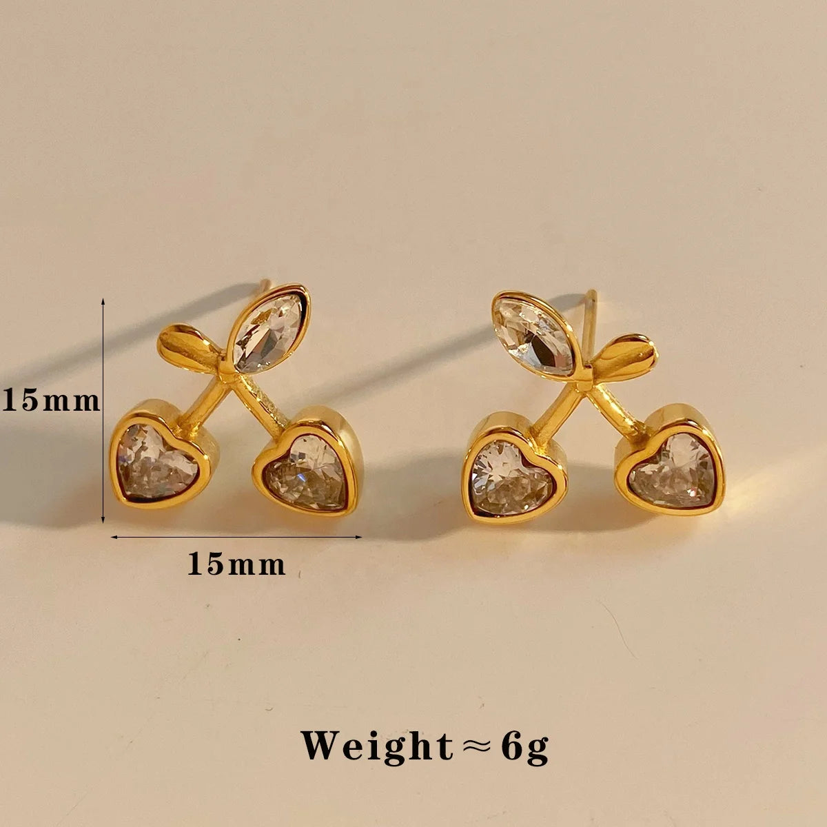 Gold Plated Stud Zircon Earrings Heart shaped Zircon