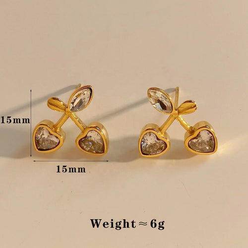 Load image 1 in gallery view. Gold Plated Stud Zircon Earrings Heart shaped Zircon