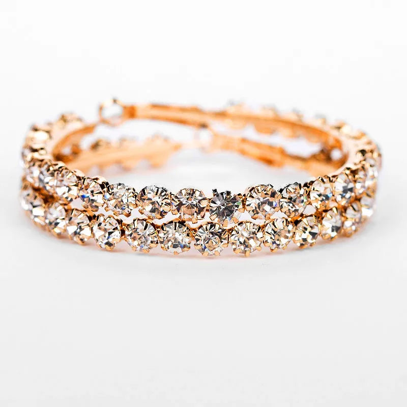 Silver Gold Rose Gold Plated Crystal Ladies Earrings Women Bridal Diamond Zircon Big Large Hoop Earrings