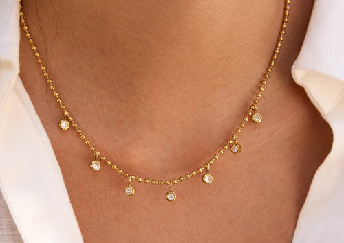 Load image 1 in gallery view. 18K Gold Plated Trendy Classic Round White Zircon Pendant Bead Necklace