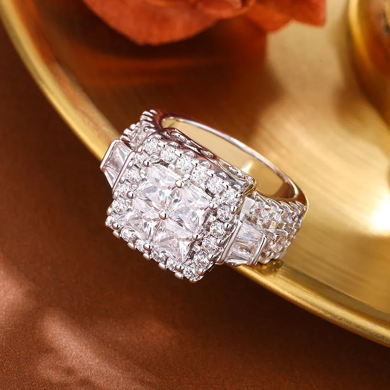 Platinum Plating Charming Multi-zirconia Geometric Wedding Engagement Ring for Women