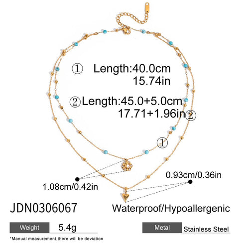 Load image 1 in gallery view. Unique Design 18k Gold Plated Stainless Steel Beads Rhinestone Moon Love Heart Double Layers Turquoise Necklaces
