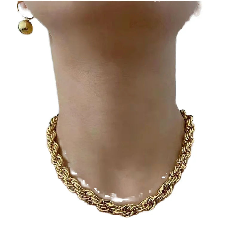 Gold Plated Twisted Rope Chain Choker Necklace and Bracelet Set for Parties Weddings For Women Men