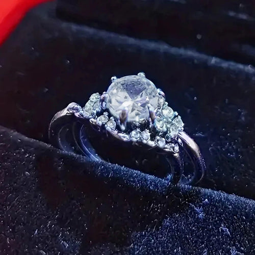 Load image 1 in gallery view. Silver Plated 2Pcs Set Round Rings Round Imitated Diamond for Engagement