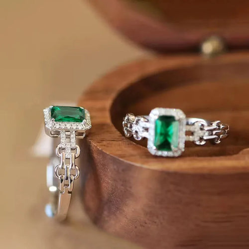 Load image 1 in gallery view. Silver Plated Zircon Green Crystal Rings for Engagement Wedding for Women