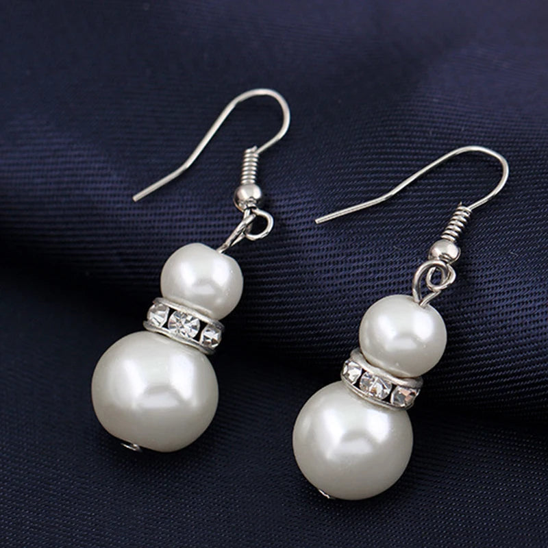 White Pearl Jewelry Set Necklace Earrings and Bracelet for Women