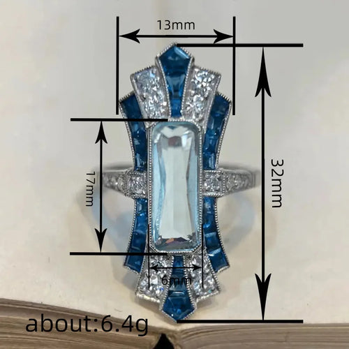 Load image 1 in gallery view. Design Rectangle Shiny Blue Crystal Zircon Silver Plated Rings for Women