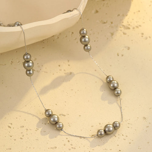 Load image 1 in gallery view. Minimalist Summer Jewelry Fashion Interval Grey Pearl Beaded Chains Stainless Steel