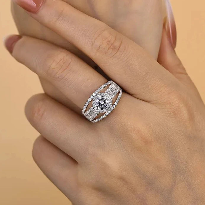 Rhodium Plated Round Imitated Diamond Wedding Rings for Women