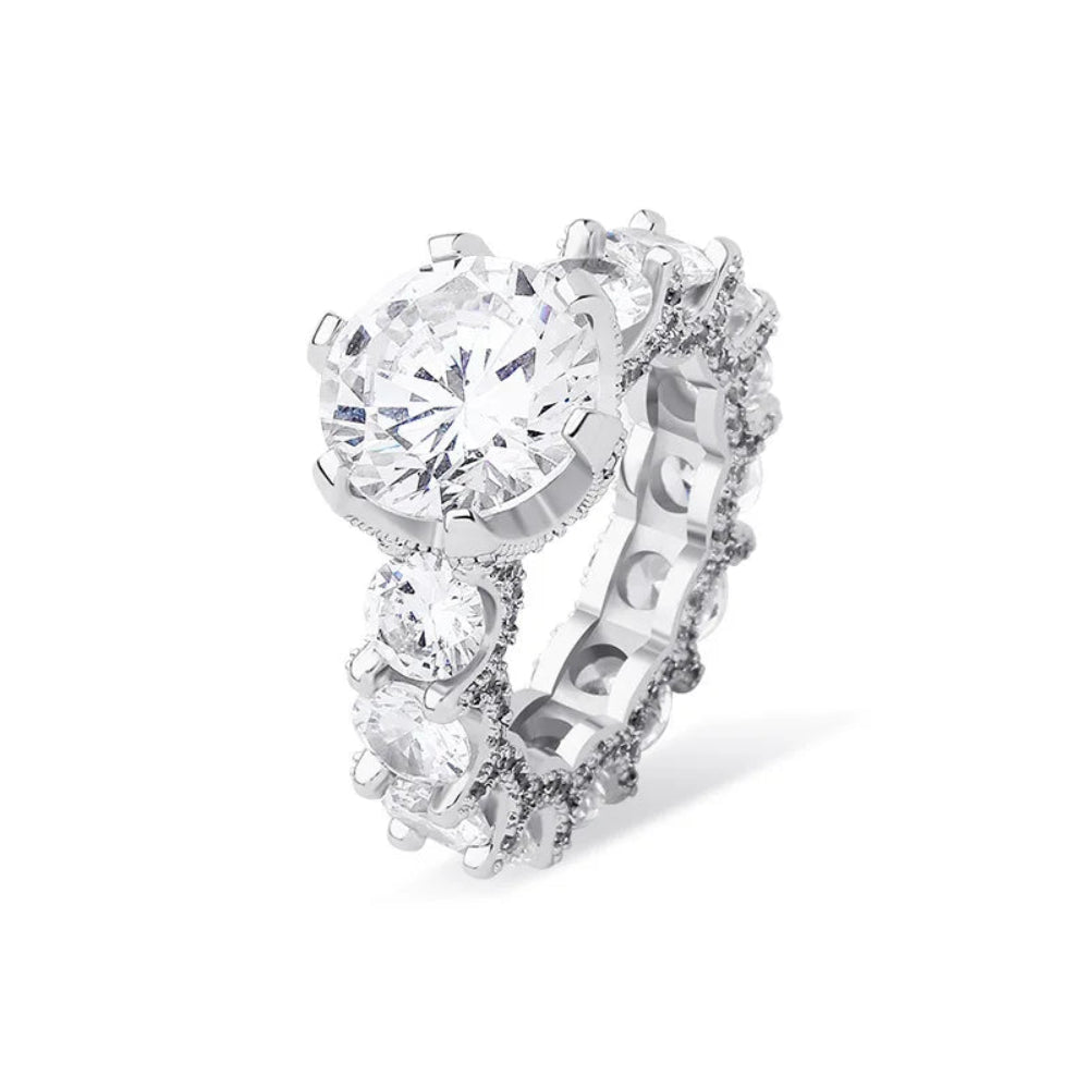 Elegant Zirconia Ladies Ring with Real Silver Plated - Versatile Hip Hop Bling Ring