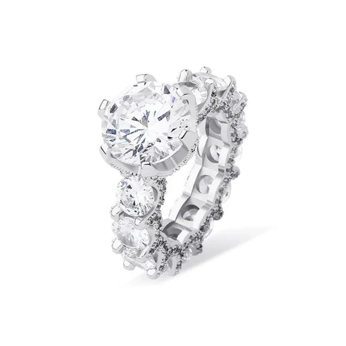 Load image 1 in gallery view. Elegant Zirconia Ladies Ring with Real Silver Plated - Versatile Hip Hop Bling Ring
