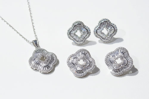 Load image 1 in gallery view. Elegant Leaf Zircon Jewelry Set Platinum Plated Necklace Earrings Ring