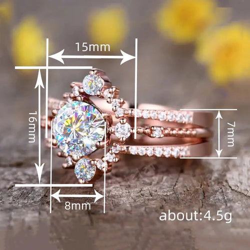 Load image 1 in gallery view. Crown Design Round Dazzling Zircon Rings for Bridal Wedding Rose Gold Color Plated Rings for Women
