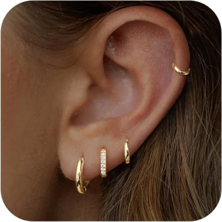 Small 14K Gold Plated Chunky Stacks Earrings Set for Kids Women