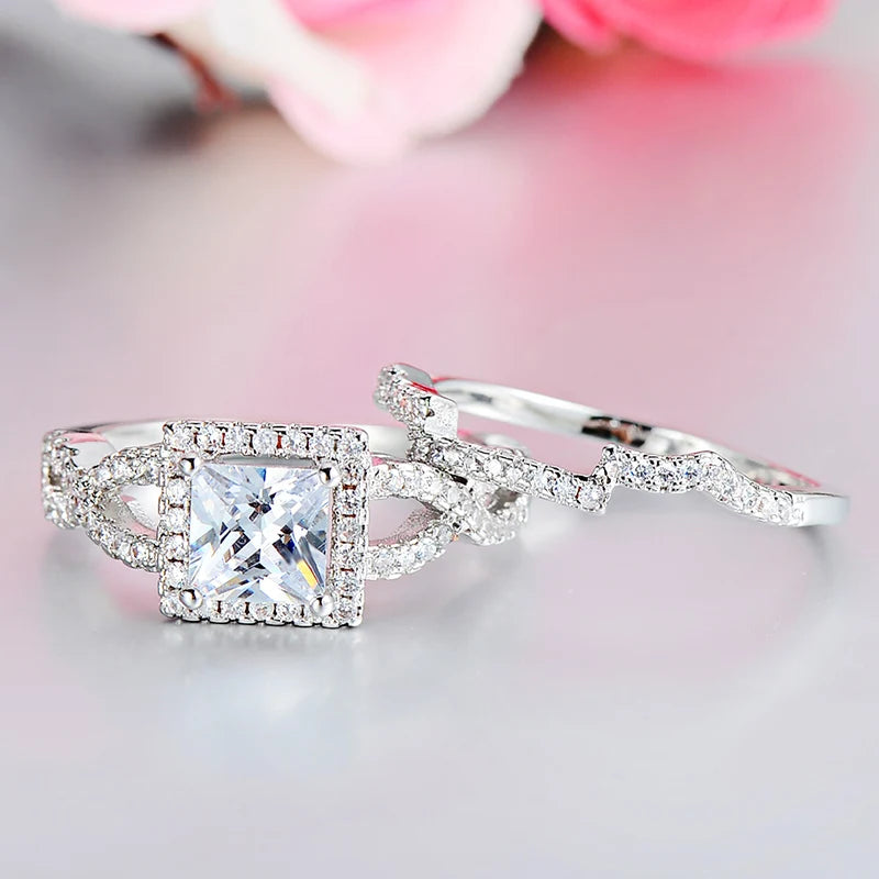 Platinum Plated Fashion  Couple Jewelry Ring Set