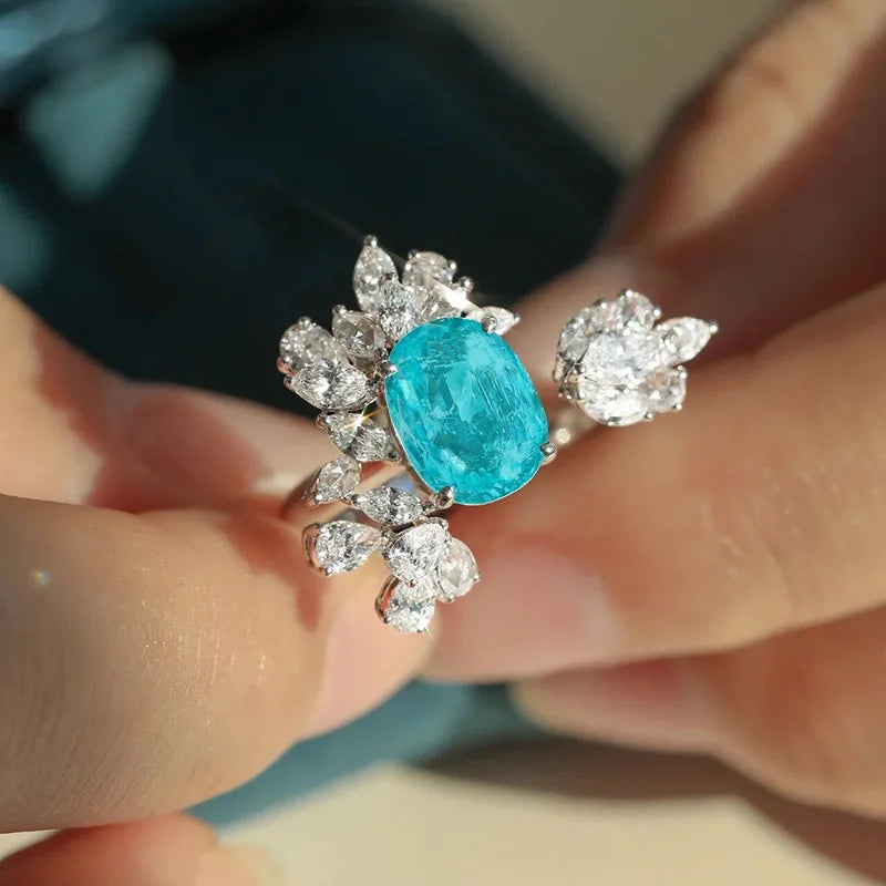 Paraiba Resizable Platinum Plated Wedding Engagement Zircon Rings for Women