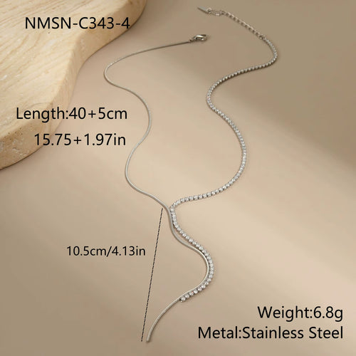 Load image 1 in gallery view. Silver Y- Shaped Crystal Zircon Fringe Pendant Necklace