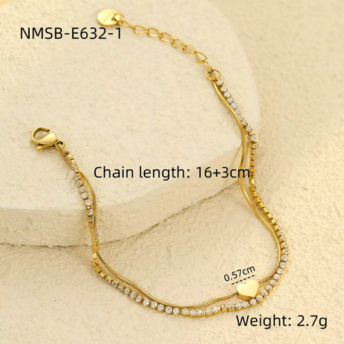 Load image 1 in gallery view. 18K Gold Plated Heart Zircon Charm Bracelet Girls Tennis Bracelet Stainless Steel