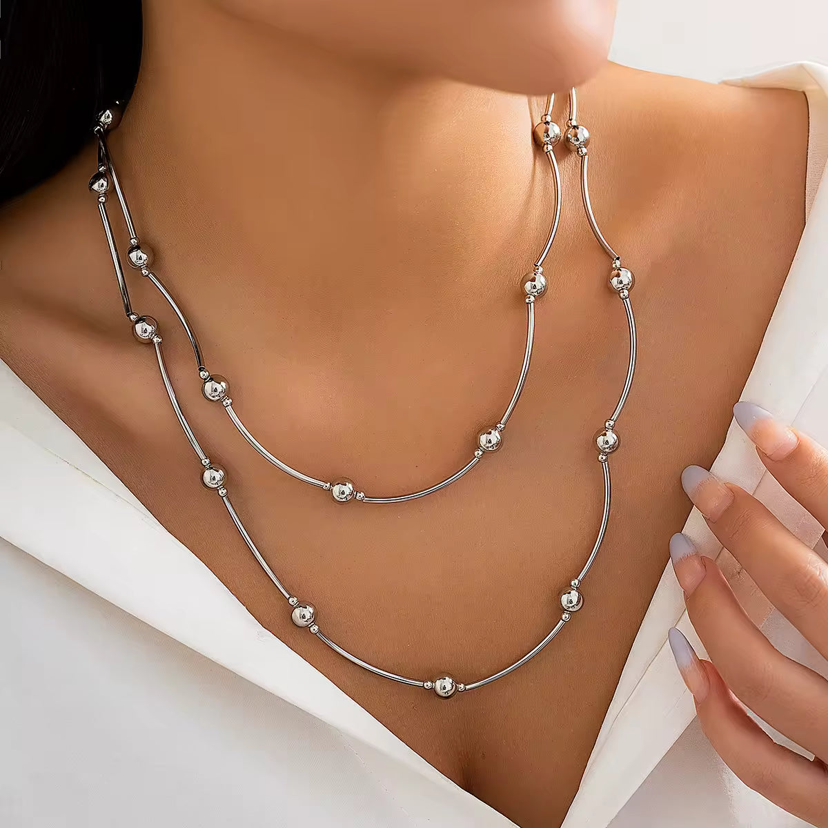 Big Beaded Collar Geometric Type Clavicle double layer Necklace