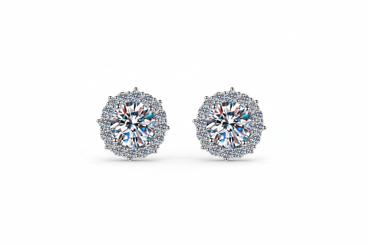 Luxury 925 Sterling Silver Jewelry 2ct Moissanite  Diamond Earrings