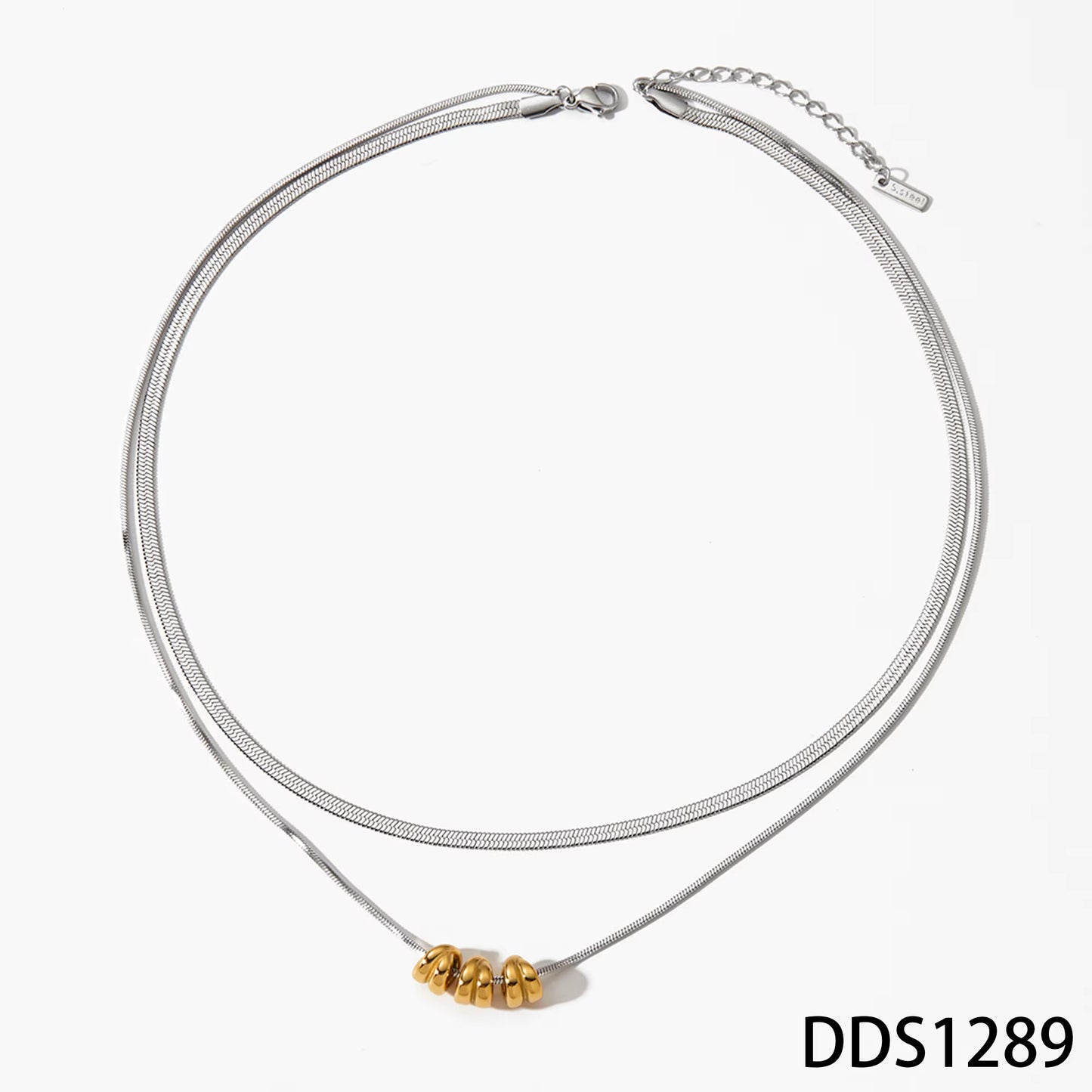 Gold Plated Double Layer Two Tone Herringbone Chain Pendant Necklaces for Women Teen