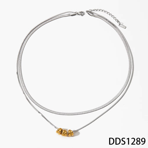 Load image 1 in gallery view. Gold Plated Double Layer Two Tone Herringbone Chain Pendant Necklaces for Women Teen