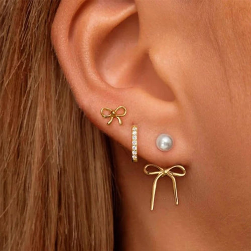 Load image 1 in gallery view. Small 14K Gold Plated Chunky Stacks Earrings Set for Kids Women