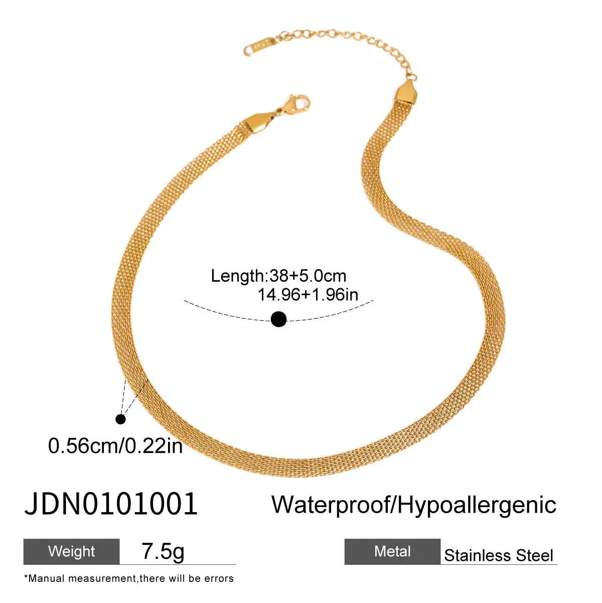 18k Gold Plated for Women Minimalism Choker Link Chain Necklace Waterproof