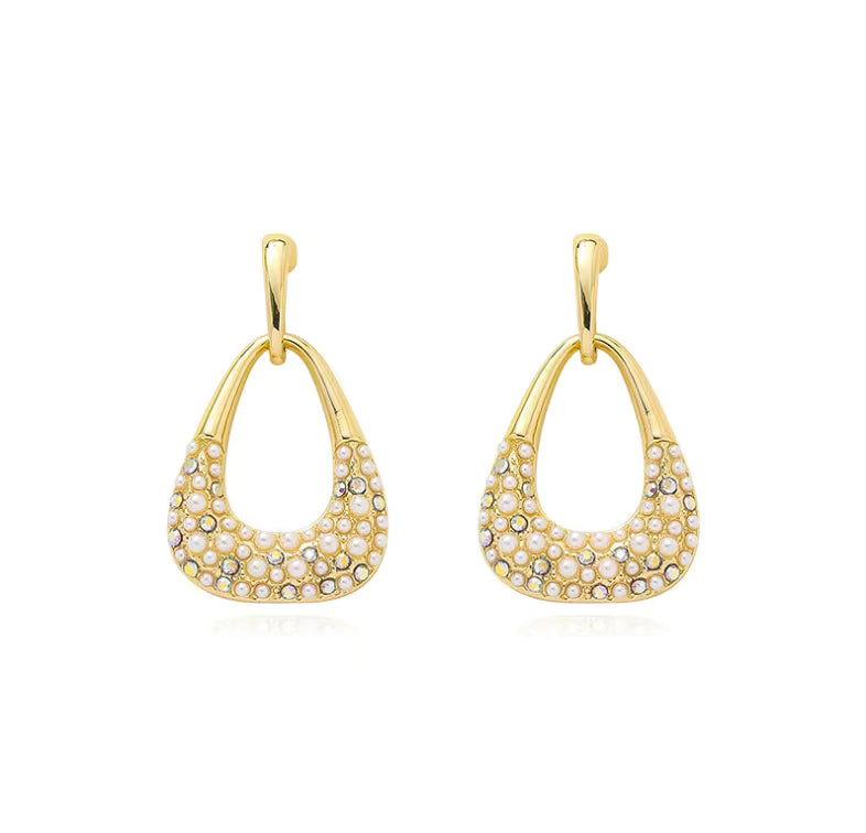 Vintage Punk Baroque Circle Pearl Earrings for Geometric Droplet Shape Ear Clip