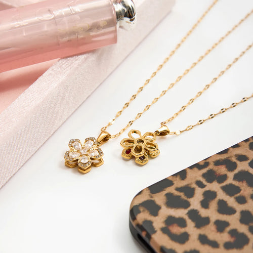 Load image 1 in gallery view. Anti Stress Necklace Classic Zircon Fidget Spinner Flower Rotatable Pendant Necklace