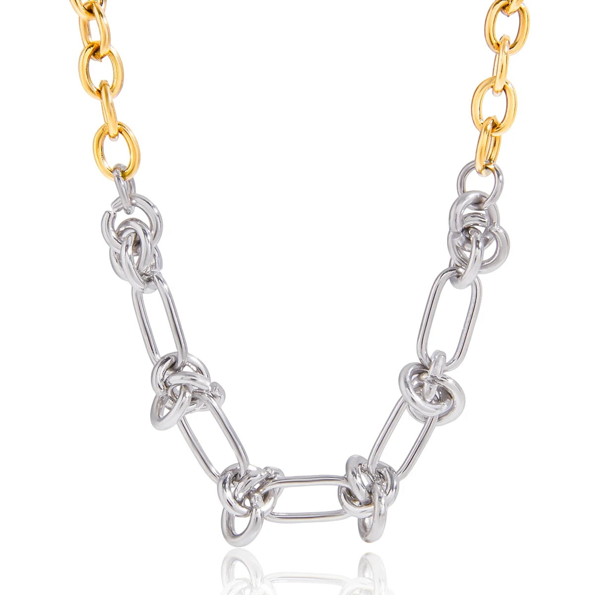 Waterproof Anti Tarnish Two Tone Gold Plating O Chain Silver Thread Knot Shape Two Tone Necklace