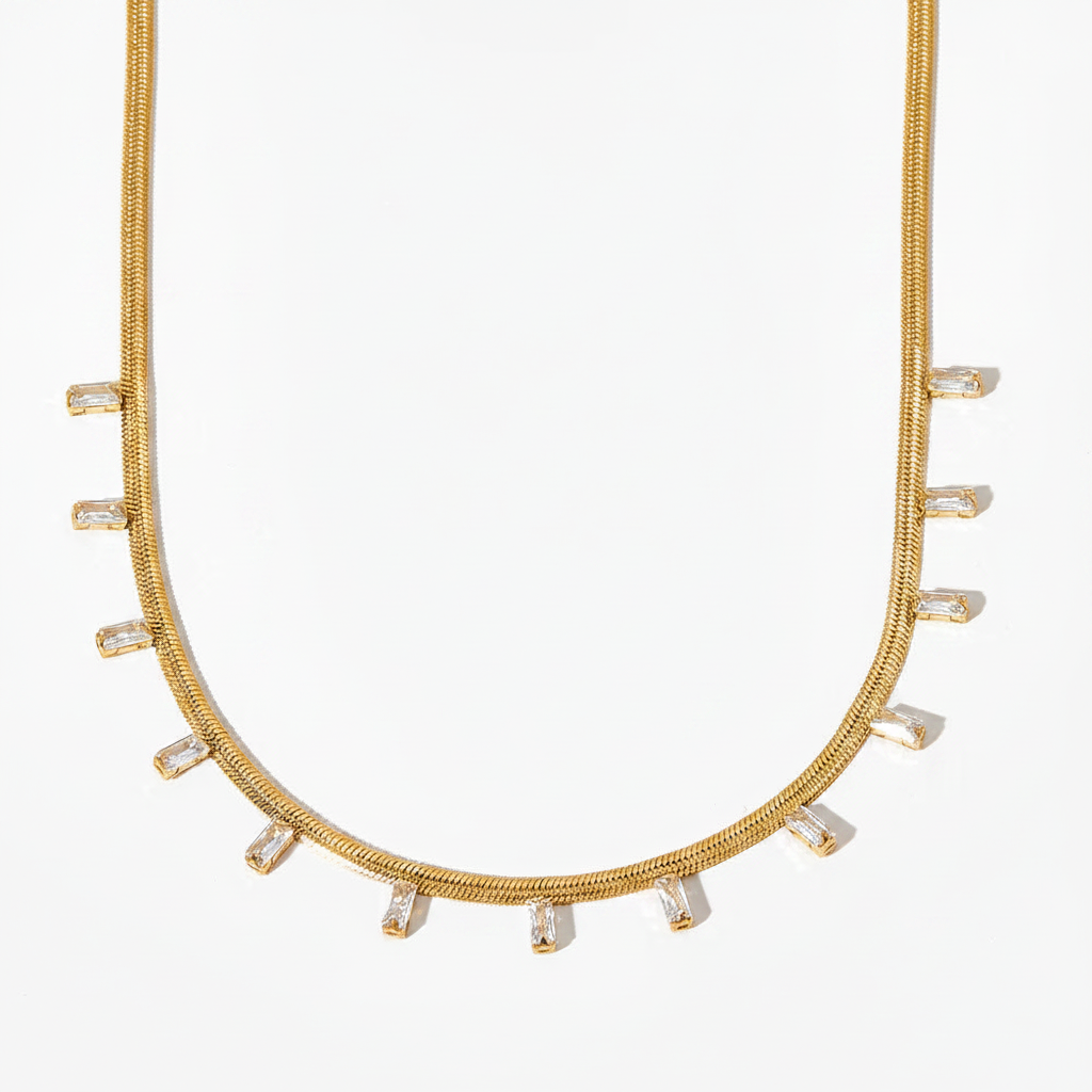 14K Gold Plated White Zircon Snake Chain Tarnish Free Necklace for Women