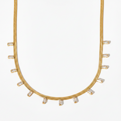 Load image 1 in gallery view. 14K Gold Plated White Zircon Snake Chain Tarnish Free Necklace for Women