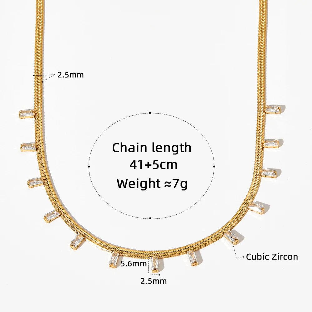 14K Gold Plated Black Zircon Snake Chain Tarnish Free Necklace for Women
