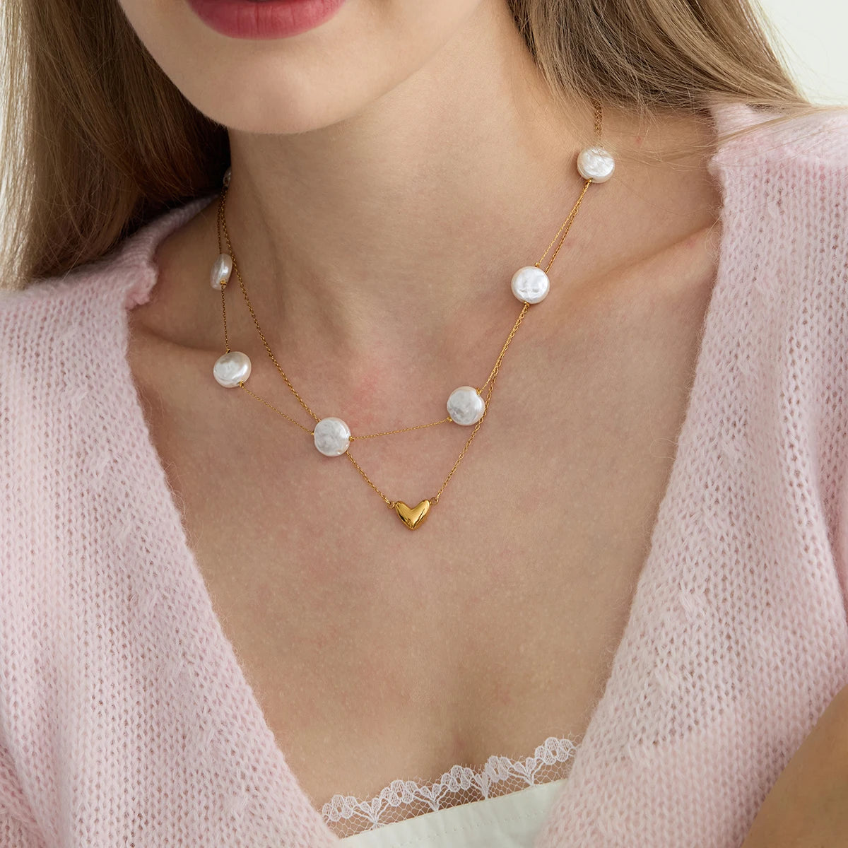 Pearl Heart 2pcs Pendant Necklace