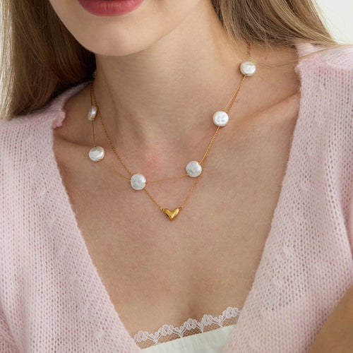 Load image 1 in gallery view. Pearl Heart 2pcs Pendant Necklace