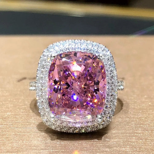 Load image 1 in gallery view. European American Square Pink, White, Yellow Natural Stone Zircon Glass Simulation Wedding Ring