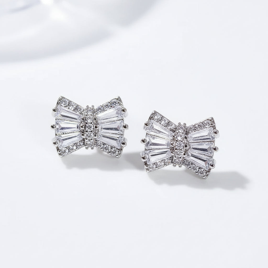 Minimalist Bowknot Zircon Platinum Plated Jewelry Set