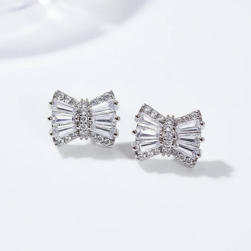 Load image 1 in gallery view. Minimalist Bowknot Zircon Platinum Plated Jewelry Set