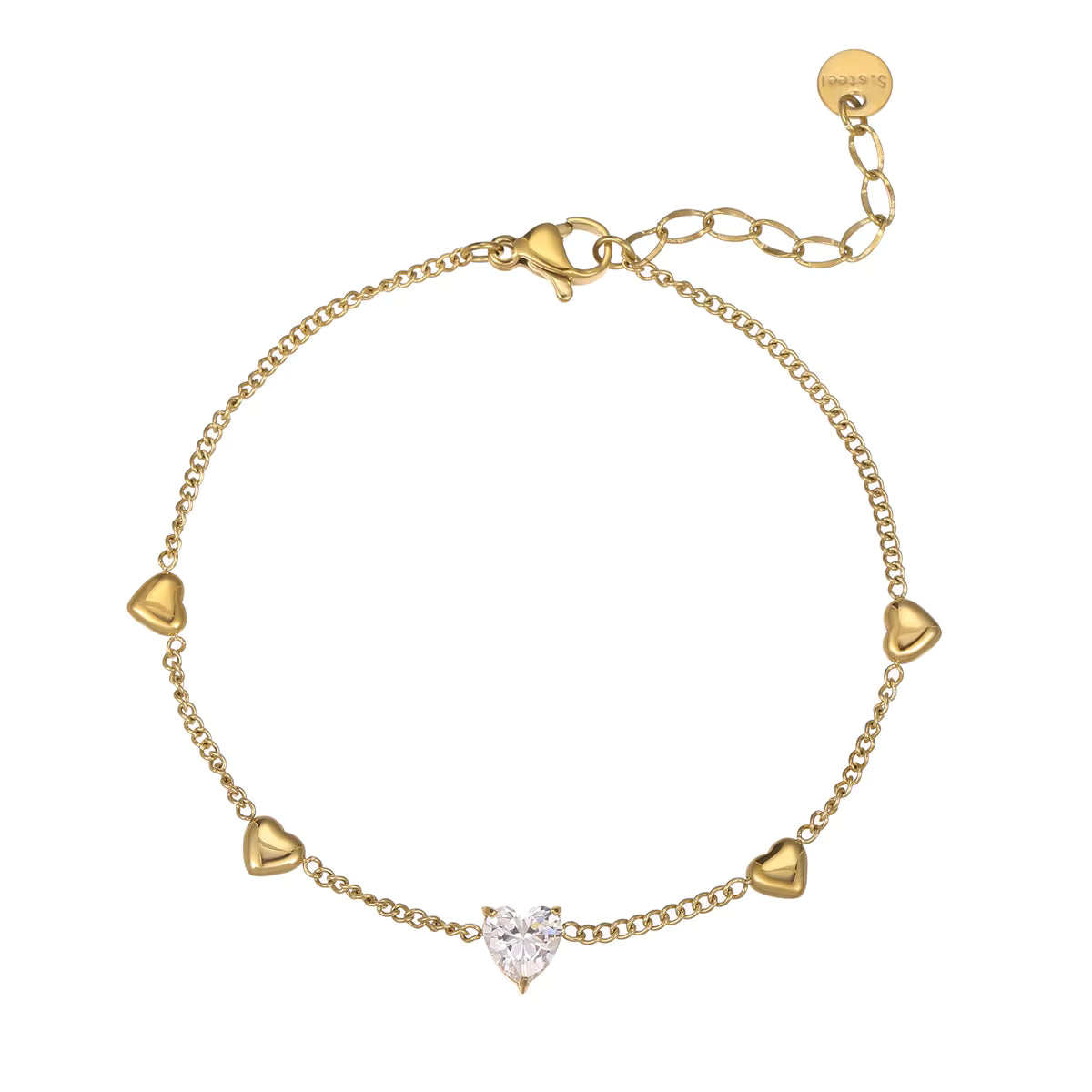 Heart Zircon Charm 18K Gold Plated Stainless Steel Tennis Bracelet