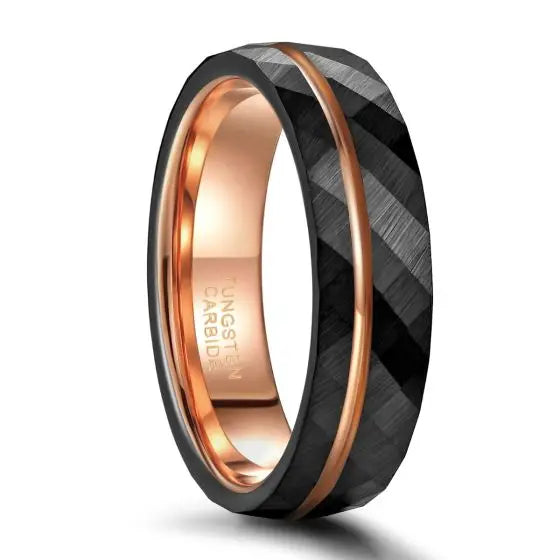 Black Brushed Tungsten Ring Inlay Rose Gold Line Wedding Ring for Men